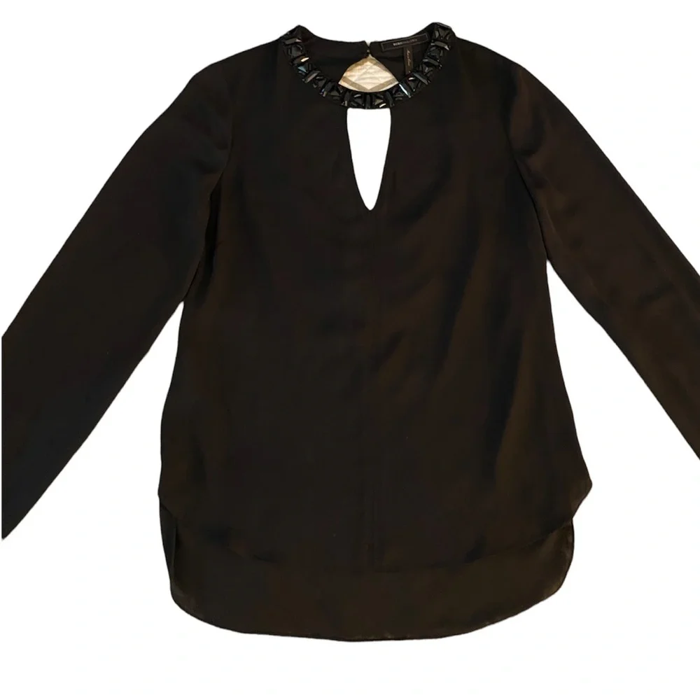 BCBGMaxAzria Frances Jewel-Neck Black Blouse - Picture 9 of 11